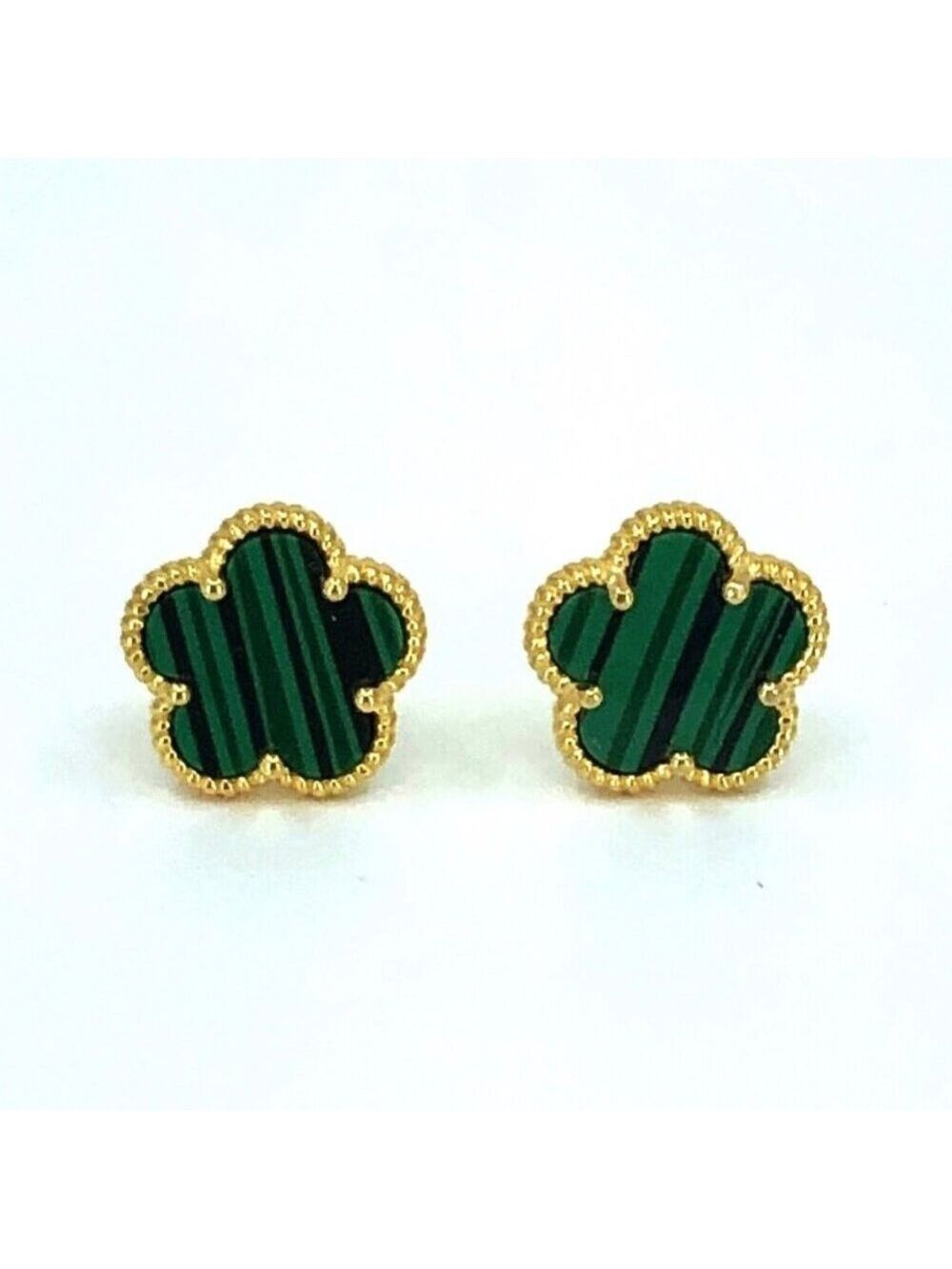 Clover 5 Leave Stud Earrings 18k GP 925 Sterling Silver / Malachite